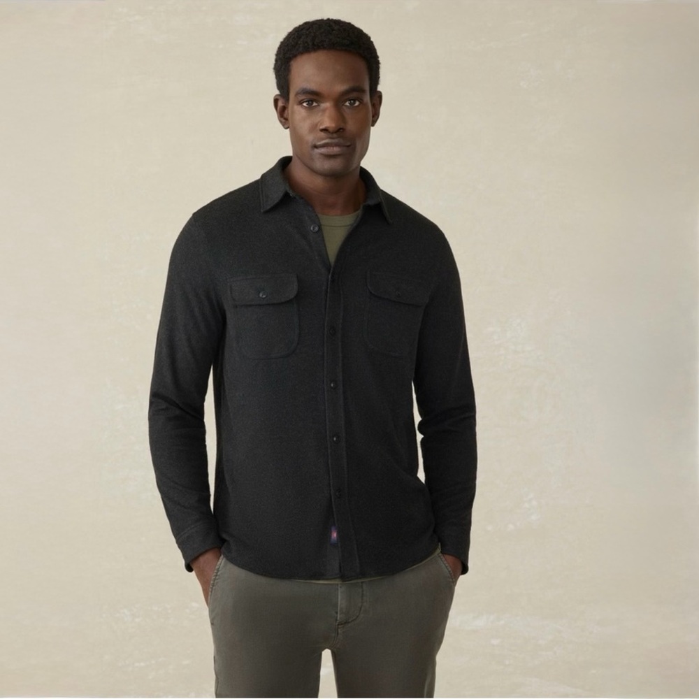Faherty Legend Sweater Shirt Mens Medium Heathered Black Twill Stretch Flannel